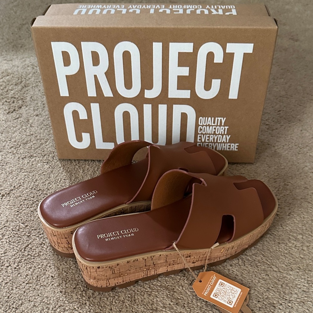 Project Cloud Women's Brown Cork Platform Slide Mila Sandals